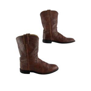 Men's Justin Brown Leather Marble Round Toe Roper Western Boots Size 9 D